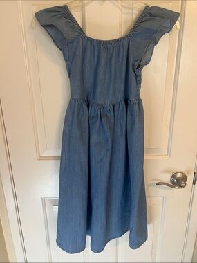 ROXY Light Blue Denim Ruffle-Sleeve Dress